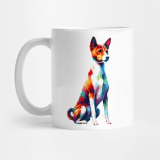 Energetic Basenji in Colorful Abstract Splash Art Style Mug